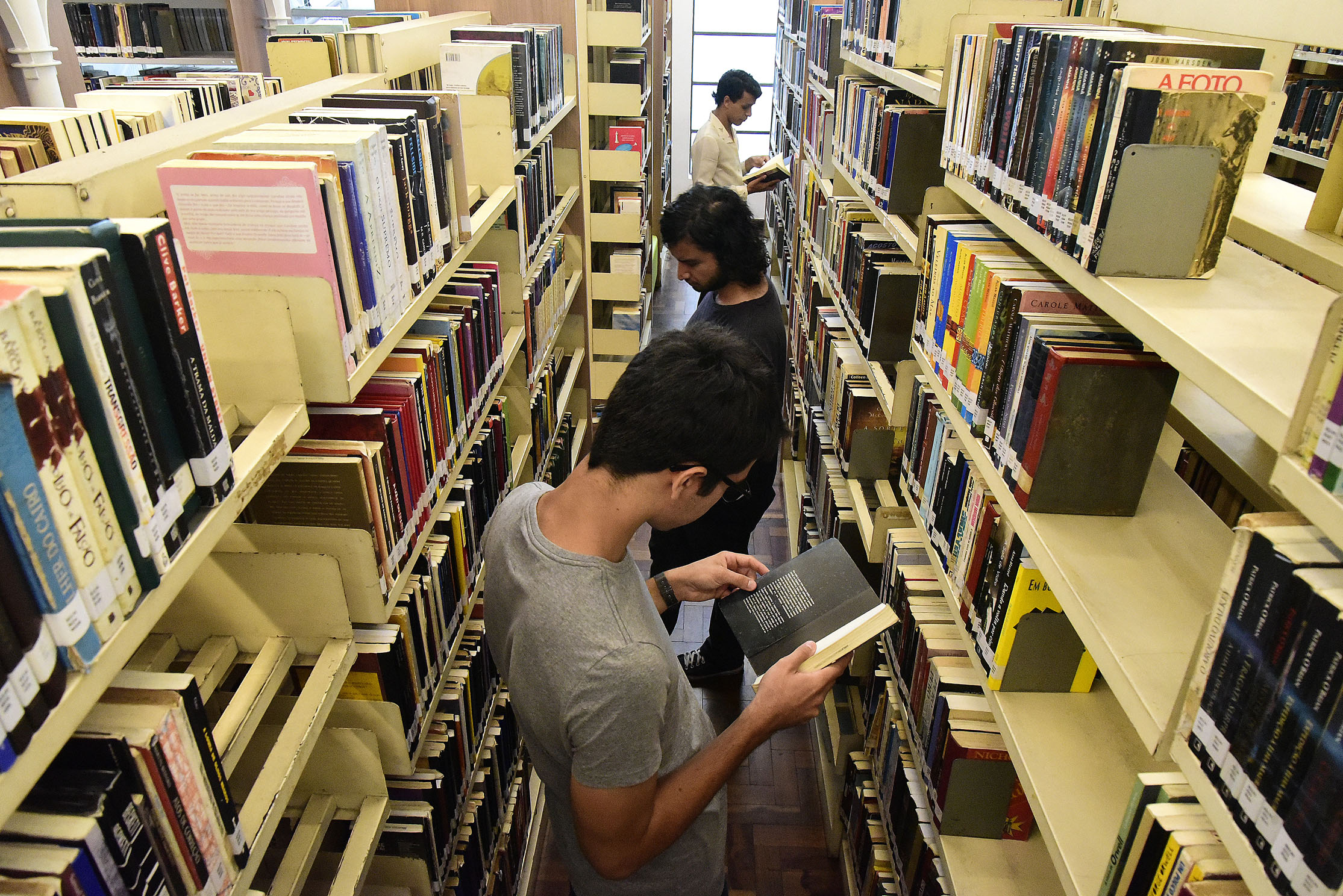 Pessoas procuram livros da Biblioteca Pública do Paraná