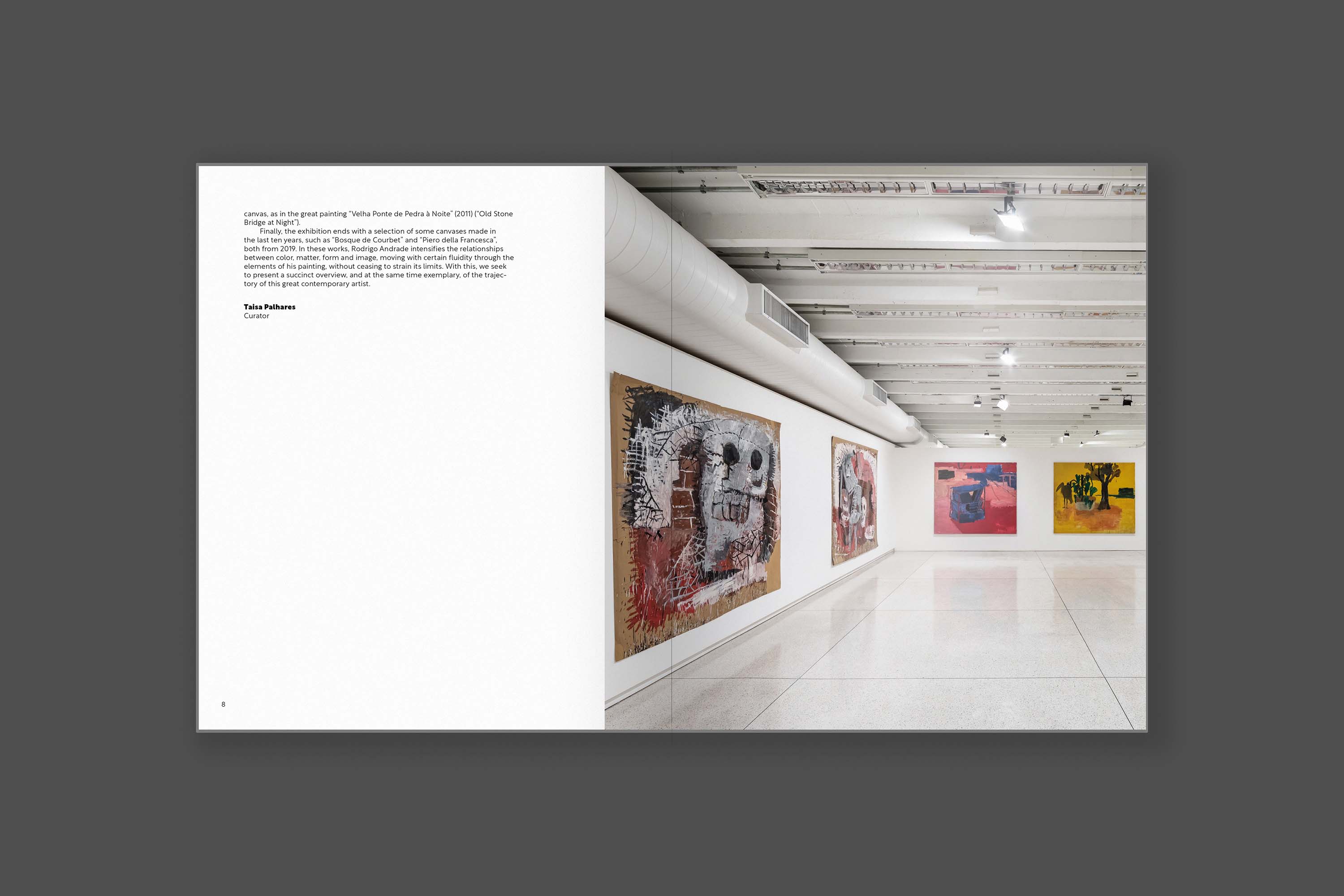 Catálogo do artista Rodrigo Andrade está disponível na MON Loja. Na foto, exposição Pintura e Matéria