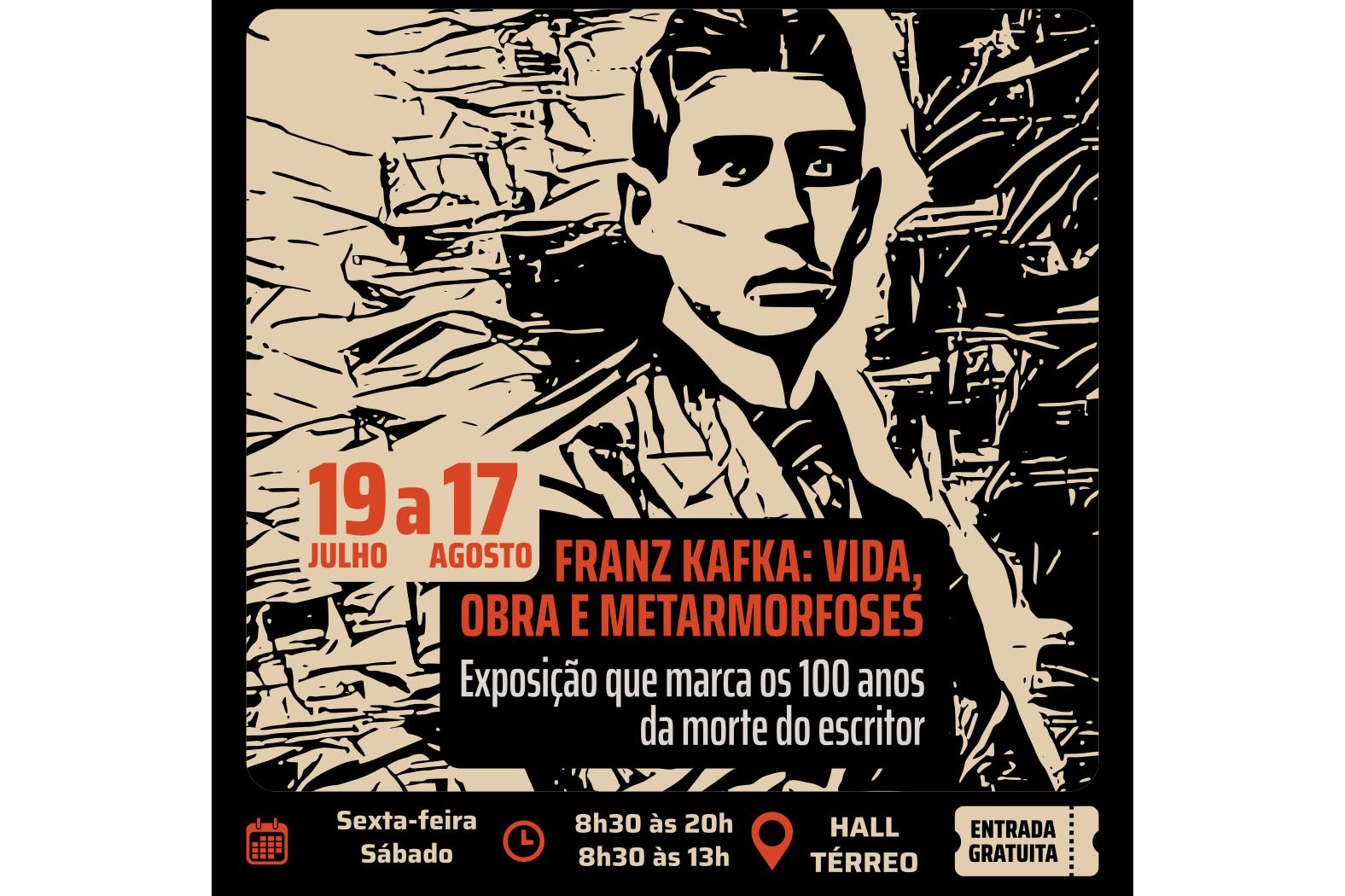 Biblioteca Pública do Paraná (BPP) - Abertura da exposição “Franz Kafka: Vida, Obra e Metamorfoses” – O ano de 2024 marca os cem anos de morte do escritor
