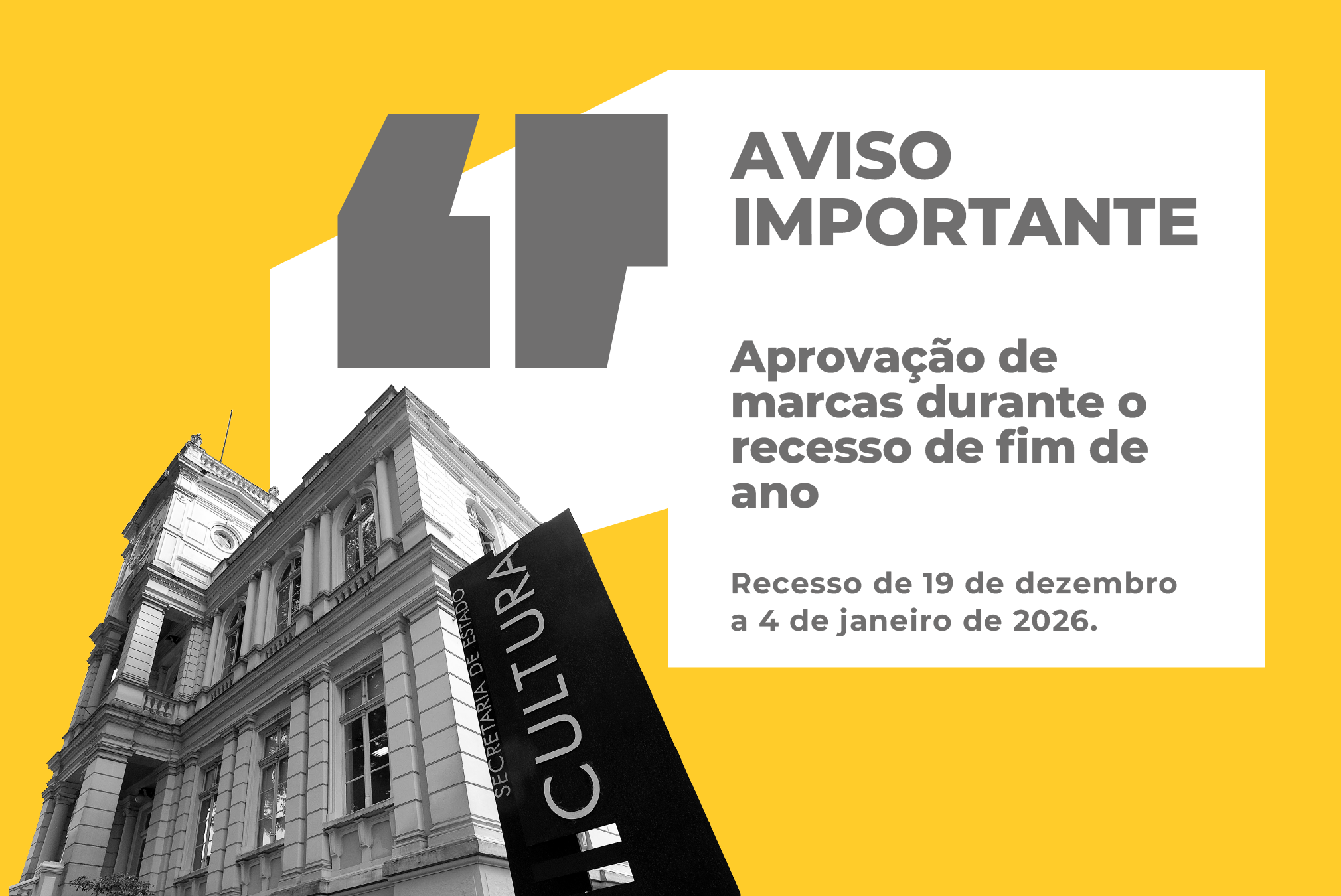 Aviso sobre aprovação de logos durante o recesso de fim de ano