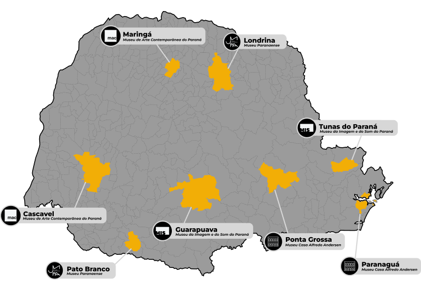 mapa dos museus satelites