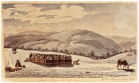 Hamp Nocturne sur Ytarere (Campo noturno de Itararé); J.B. Debret au Brèsil, 1827. Aquarela, 12,2 cm × 22 cm. MEA 0099. Museus Castro Maya.