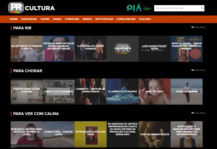 Capa do PR Cultura, site de streaming de conteúdo da Cultura do Estado