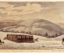 Hamp Nocturne sur Ytarere (Campo noturno de Itararé); J.B. Debret au Brèsil, 1827. Aquarela, 12,2 cm × 22 cm. MEA 0099. Museus Castro Maya.
