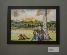 Na foto, desenhos das edições passadas do Concurso Paranaense de Desenho -