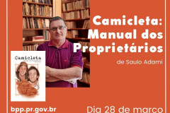 Card de lançamento do livro camicleta: manual dos proprietários, de Saulo Adami