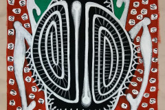 O parto de Makunaima, 2018. Jaider Esbell. Acrílica e marcador à base de água sobre tela. 90 x 90 cm.