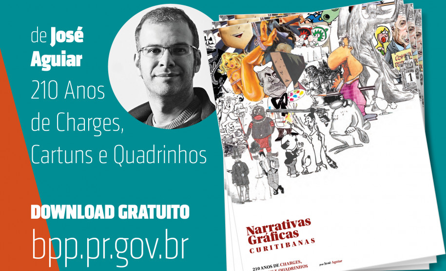 Card do lançamento do livro Narrativas Gráficas Curitibanas: 210 Anos de Charges, Cartuns e Quadrinhos