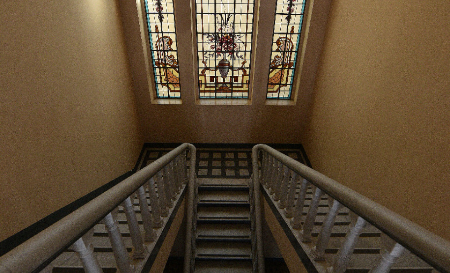 Interior do Palácio da Seda com vitral