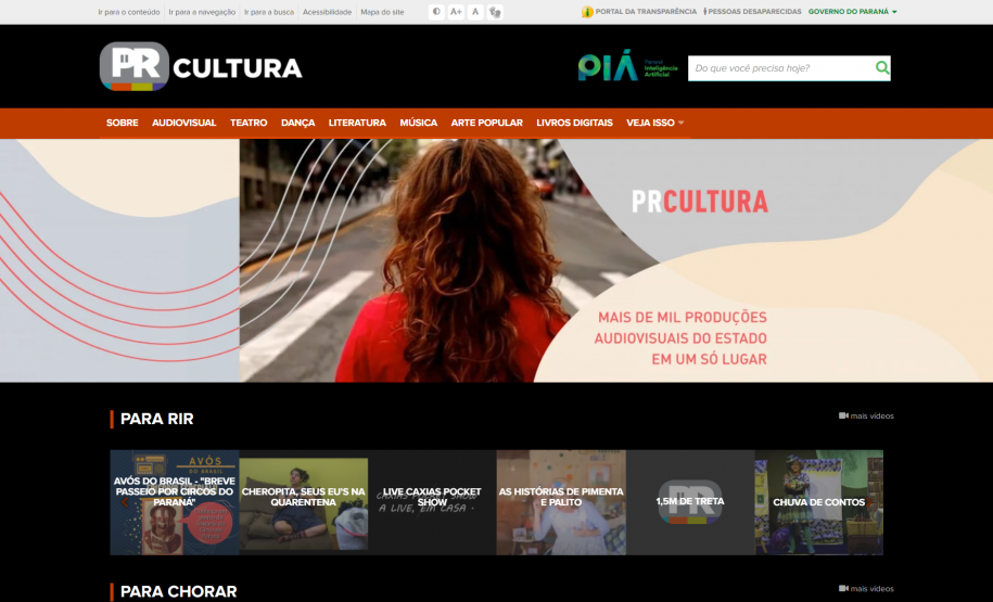 Imagem da home da plataforma PR Cultura