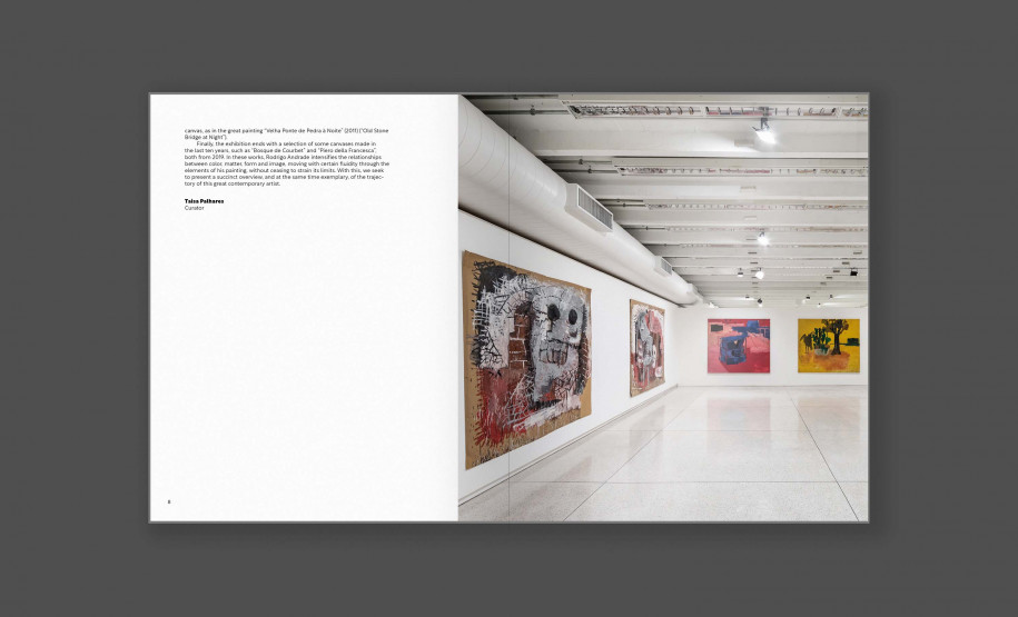 Catálogo do artista Rodrigo Andrade está disponível na MON Loja. Na foto, exposição Pintura e Matéria