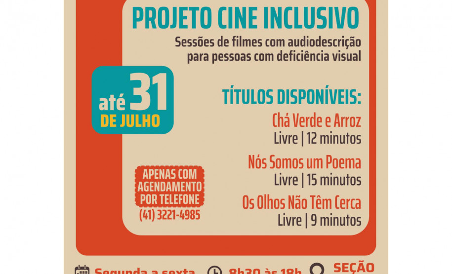 Biblioteca Pública do Paraná (BPP) - Seção Braille - Projeto Cine Inclusivo – Sessões de filmes com audiodescrição para pessoas com deficiência visual e auditiva.