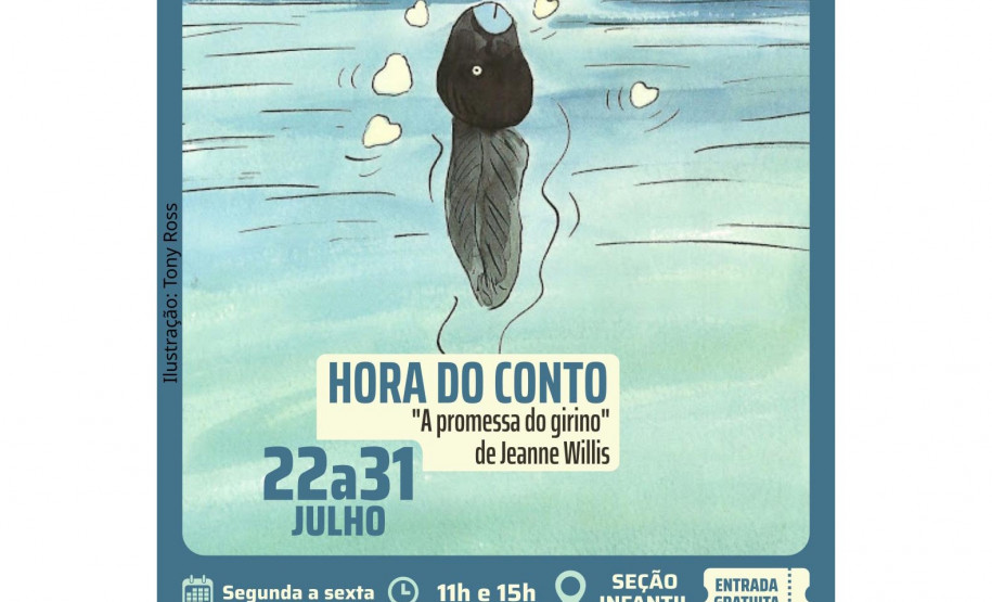 Biblioteca Pública do Paraná (BPP) - Hora do Conto – Contação de histórias para crianças, realizada pela Seção Infantil, de segunda a sexta-feira, em duas sessões, às 11h e às 15h. A partir de segunda-feira, dia 29, o conto da semana é “A Promessa do Girino”, de Jeanne Willis.
