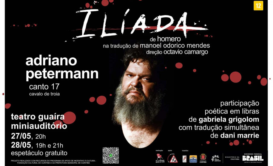Miniauditório do Guaíra recebe espetáculo gratuito inspirado na "Ilíada" de Homero