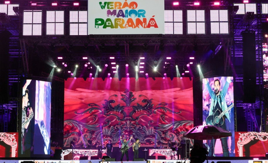 A dupla Zezé Di Camargo e Luciano durante a apresentação do seu show dentro da programação do Verão Maior Paraná, em Matinhos - 07/02/2026