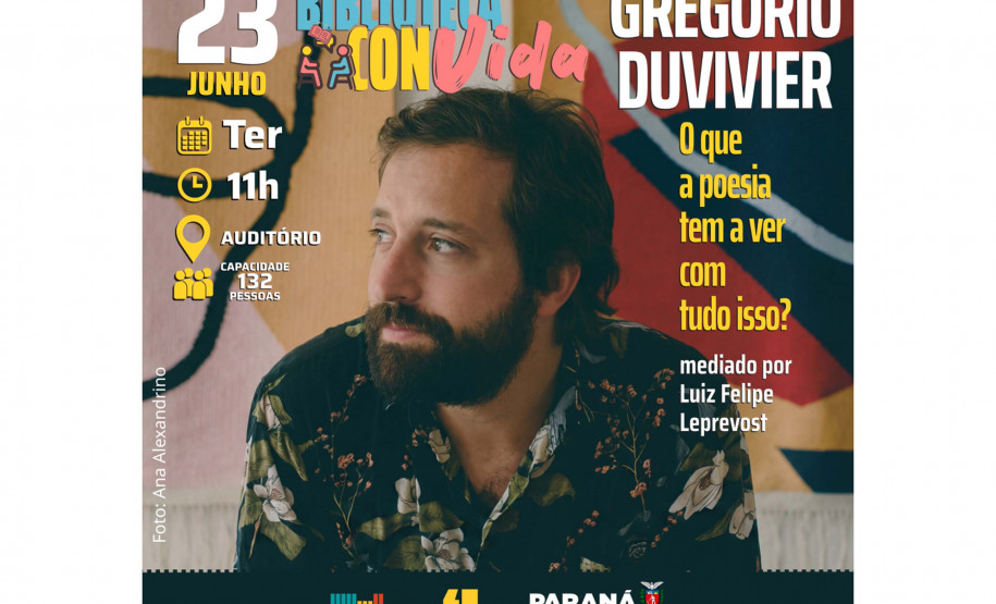 Projeto Biblioteca ConVida traz Gregorio Duvivier para debate na próxima terça-feira