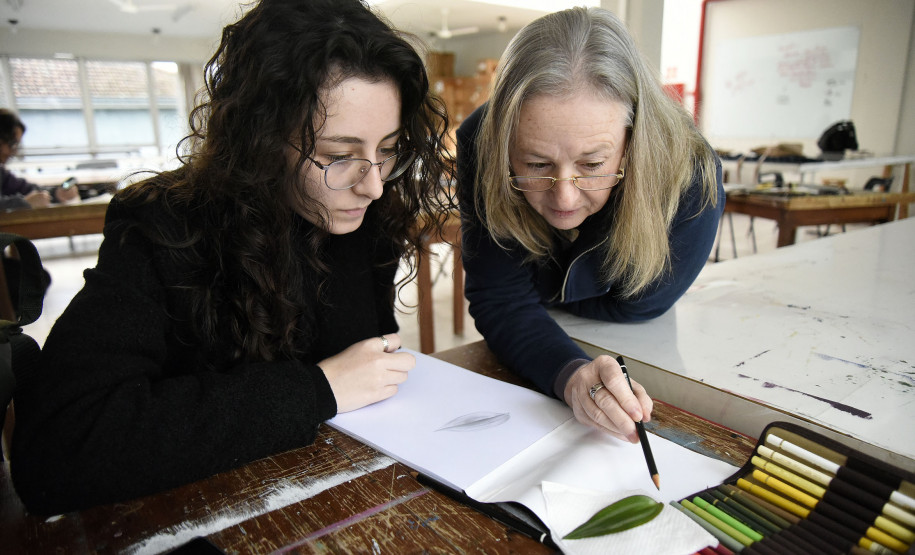 Nas aulas alunos aprendem técnicas como luz e sombra, profundidade, entre outras.